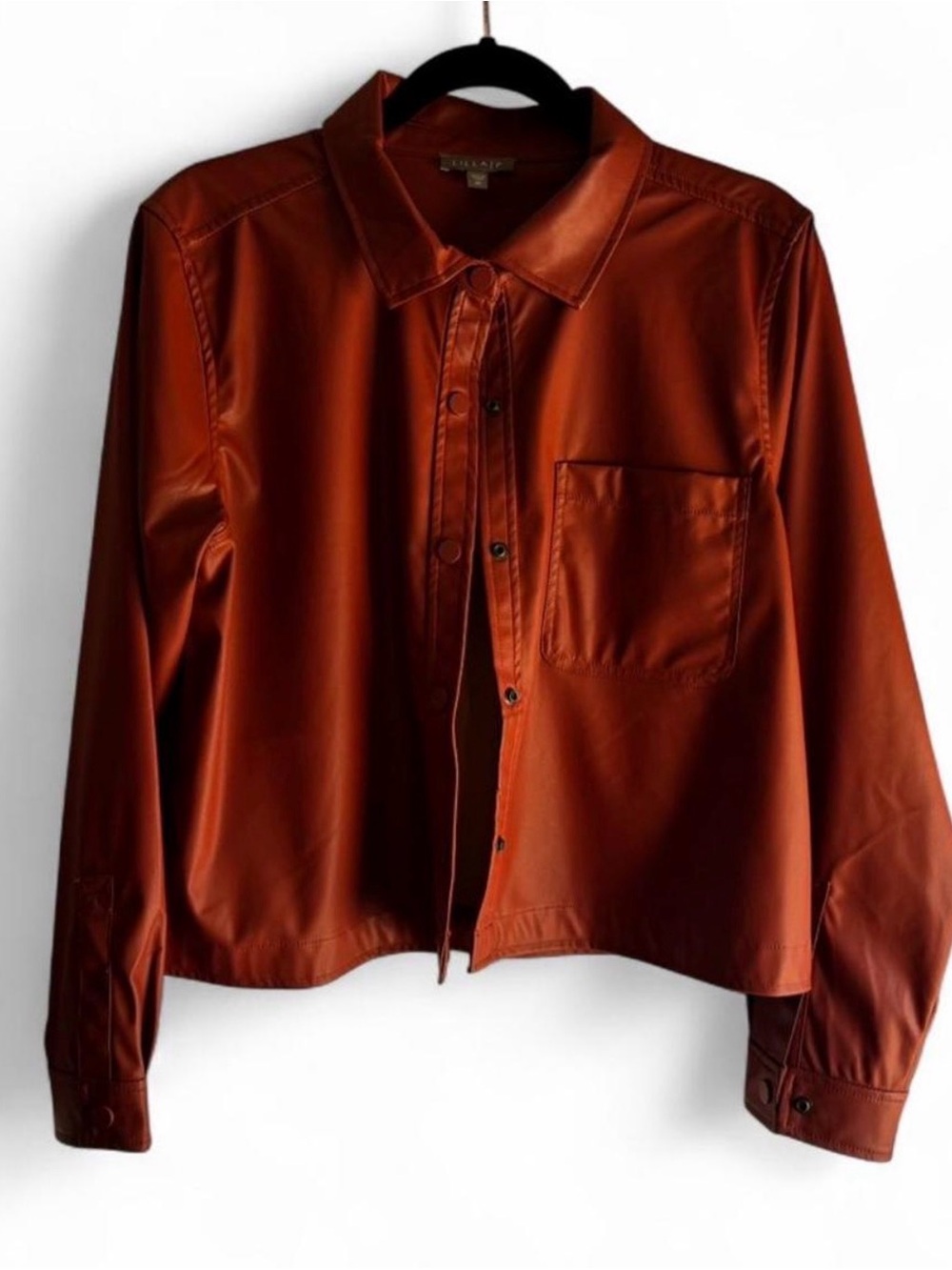 Lilla P Rust-Orange Faux Leather Shirt Jacket